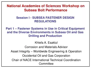 National Academies of Sciences Workshop on Subsea Bolt Performance