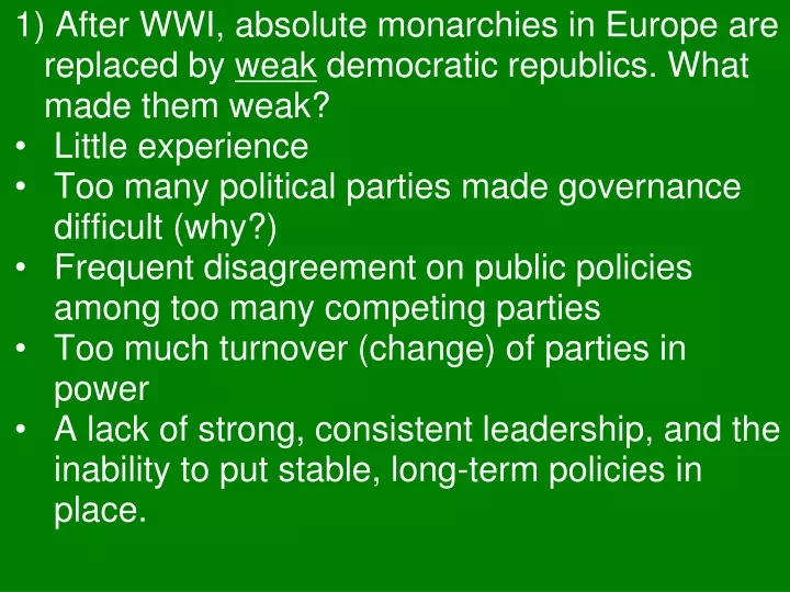 1 after wwi absolute monarchies in europe