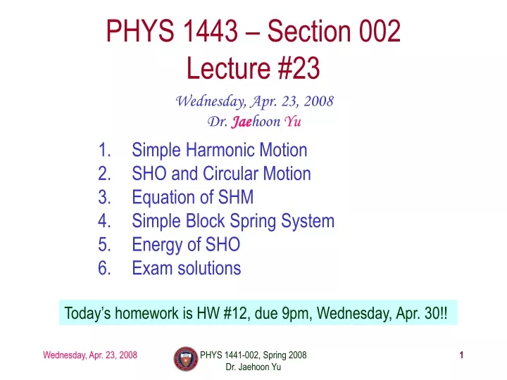 phys 1443 section 00 2 lecture 2 3