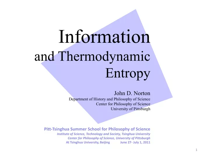 information and thermodynamic entropy john