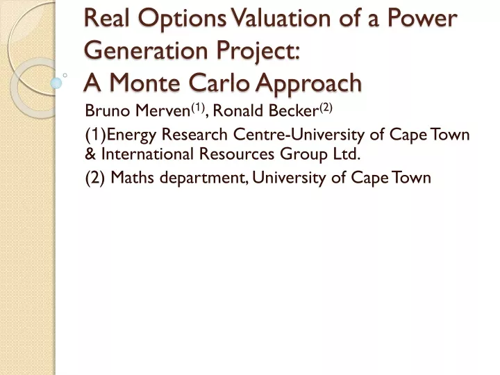 real options valuation of a power generation project a monte carlo approach