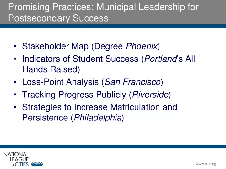 promising practices municipal leadership for postsecondary success