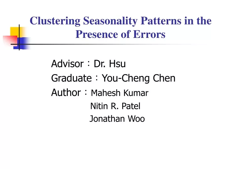 clustering seasonality patterns in the presence