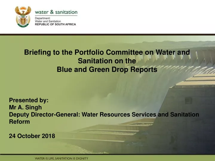 briefing to the portfolio committee on water