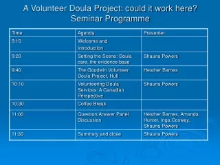 A Volunteer Doula Project: could it work here?  Seminar Programme