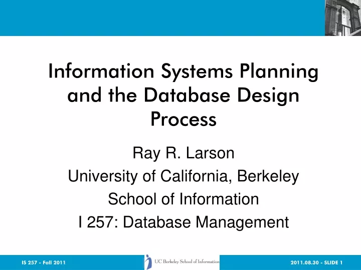 information systems planning and the database design process