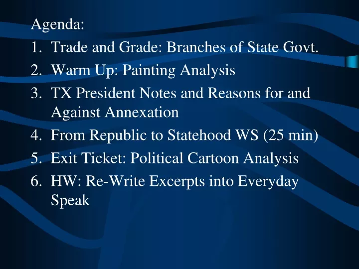 agenda trade and grade branches of state govt