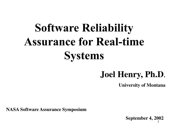 software reliability assurance for real time systems