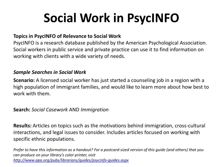 social work in psycinfo