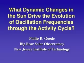 Philip R. Goode Big Bear Solar Observatory New Jersey Institute of Technology
