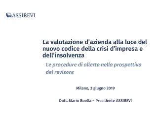 La valutazione d’azienda alla luce del nuovo codice della crisi d’impresa e dell’insolvenza