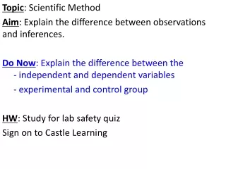 Topic : Scientific Method Aim : Explain the difference between observations and inferences.