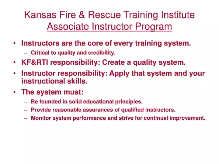 kansas fire rescue training institute associate instructor program