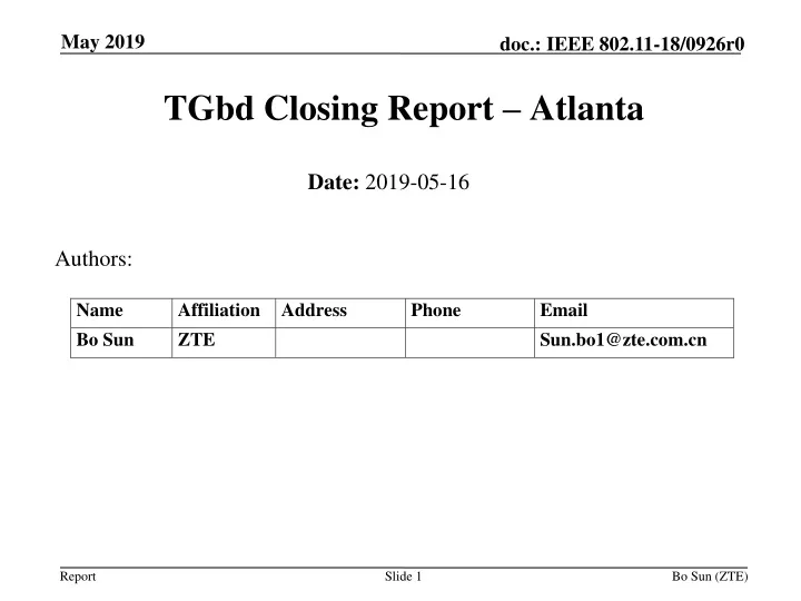 tgbd closing report atlanta