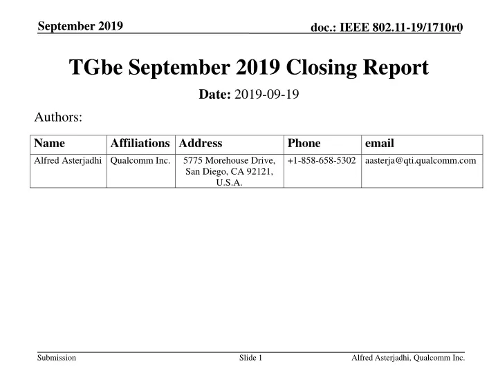 tgbe september 2019 closing report