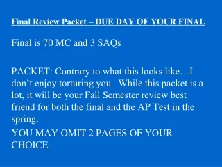 Final Review Packet – DUE DAY OF YOUR FINAL