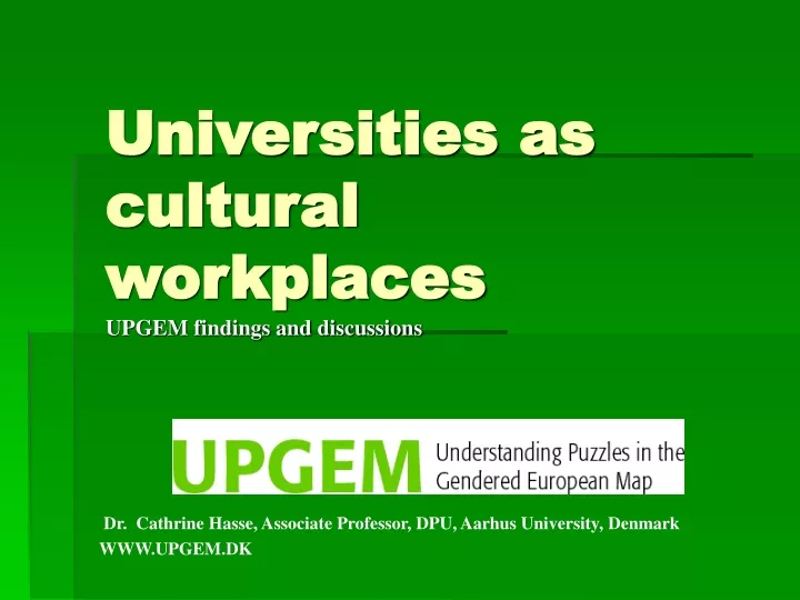universities as cultural workplaces upgem findings and discussions
