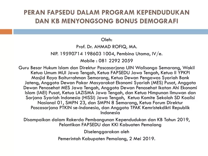 peran fapsedu dalam program kependudukan dan kb menyongsong bonus demografi