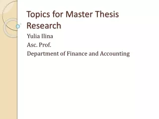 Topics for  Master Thesis Research