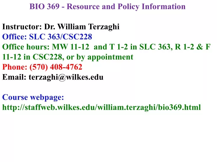 bio 369 resource and policy information