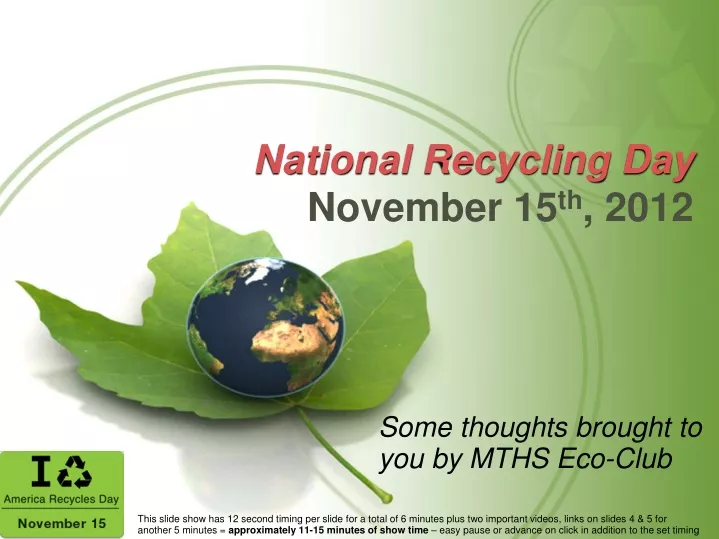 n ational recycling day november 15 th 2012