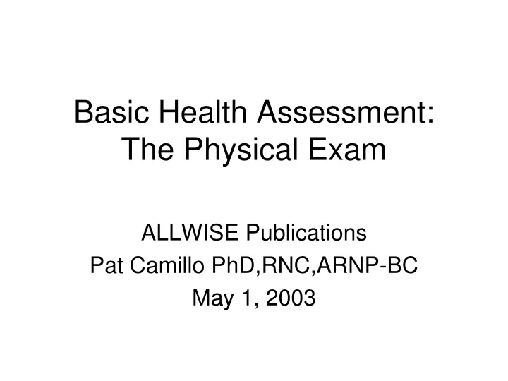basic health assessment the physical exam