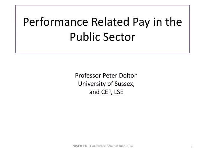 performance related pay in the public sector