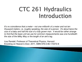 CTC 261 Hydraulics Introduction