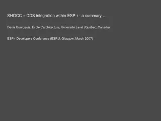 SHOCC + DDS integration within ESP-r - a summary …