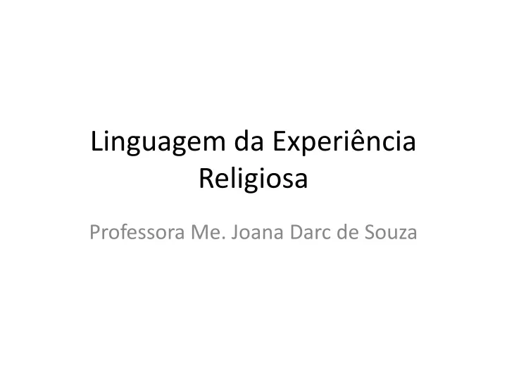 linguagem da experi ncia religiosa