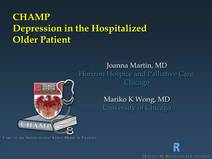champ depression in the hospitalized older patient