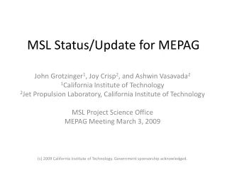 MSL Status/Update for MEPAG
