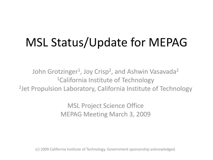 msl status update for mepag