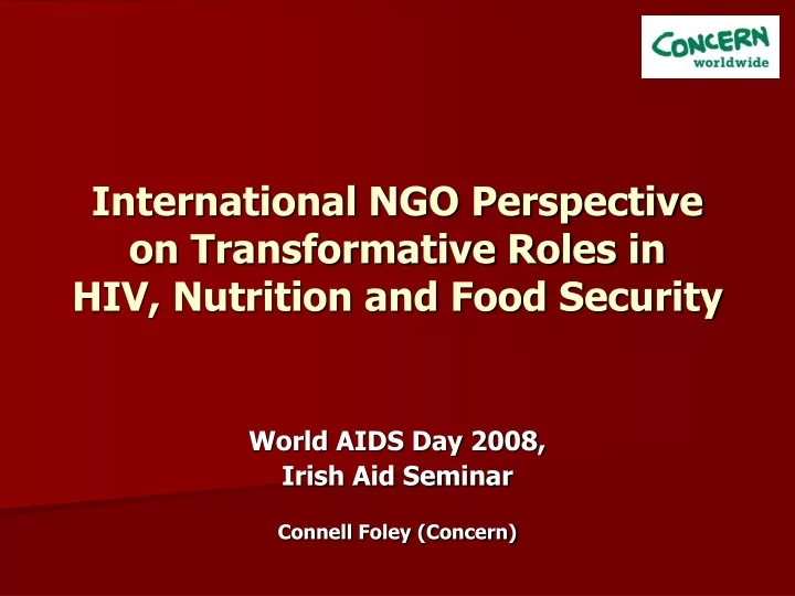 international ngo perspective on transformative roles in hiv nutrition and food security