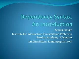 Dependency Syntax.  An Introduction