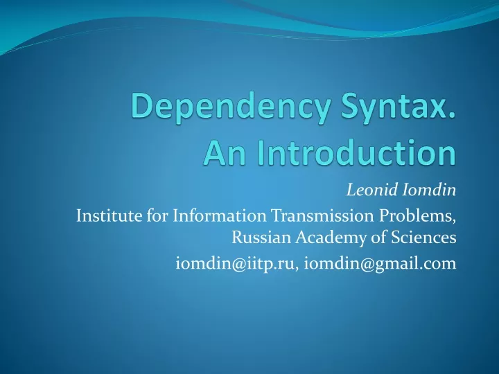 dependency syntax an introduction
