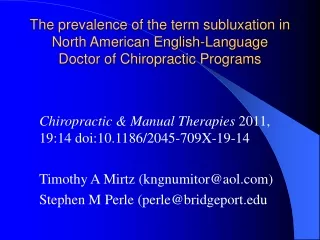 Chiropractic &amp; Manual Therapies  2011, 19:14 doi:10.1186/2045-709X-19-14
