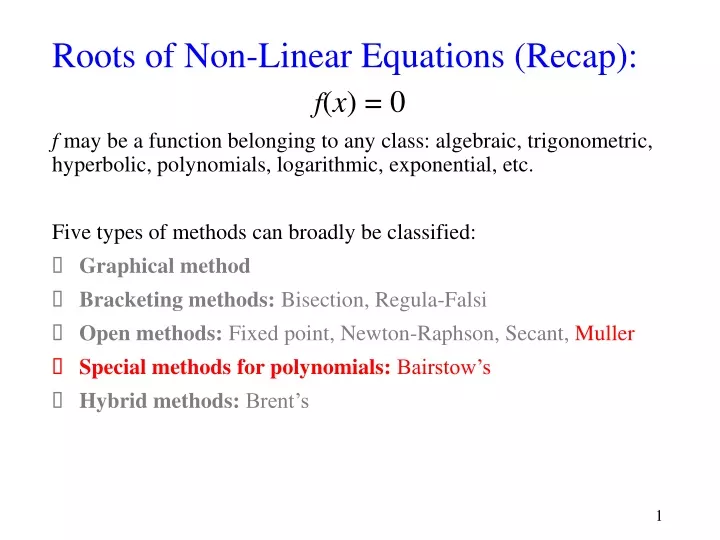 roots of non linear equations recap