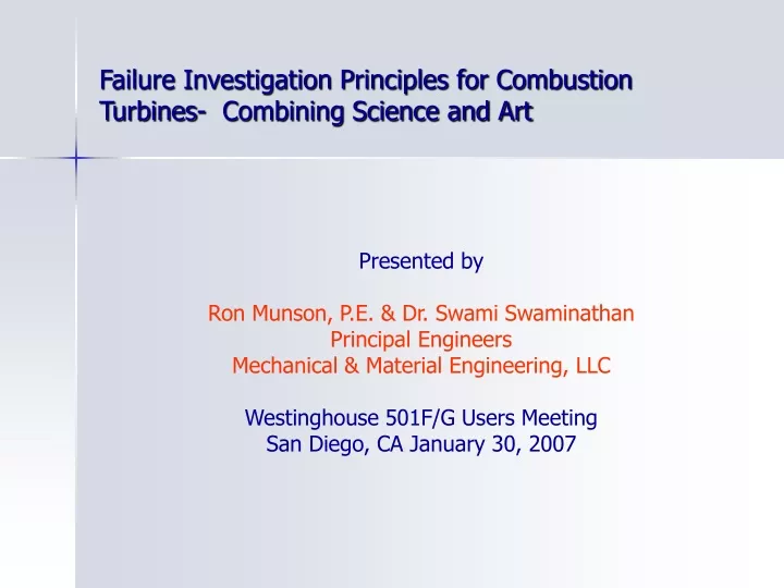 failure investigation principles for combustion turbines combining science and art