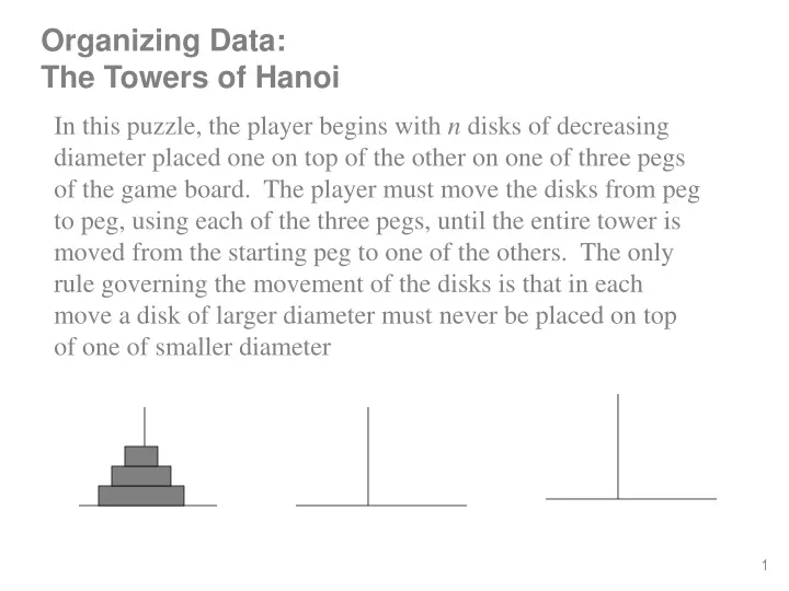 organizing data the towers of hanoi