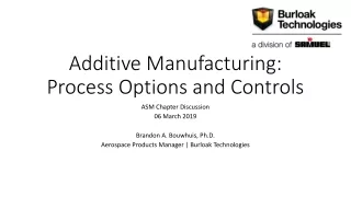 Additive Manufacturing: Process Options and Controls