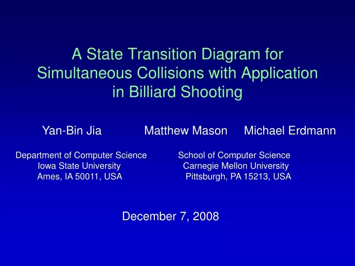 a state transition diagram for simultaneous collisions with application in billiard shooting