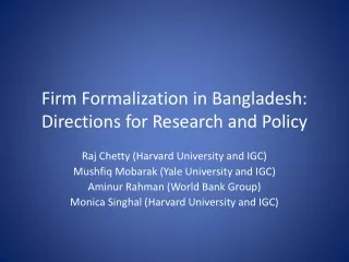 Firm Formalization in Bangladesh: Directions for Research and Policy