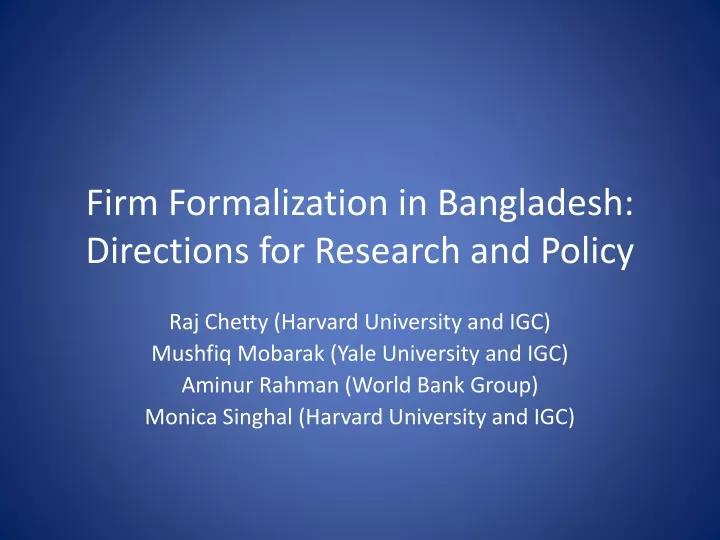 firm formalization in bangladesh directions for research and policy