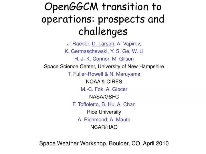openggcm transition to operations prospects