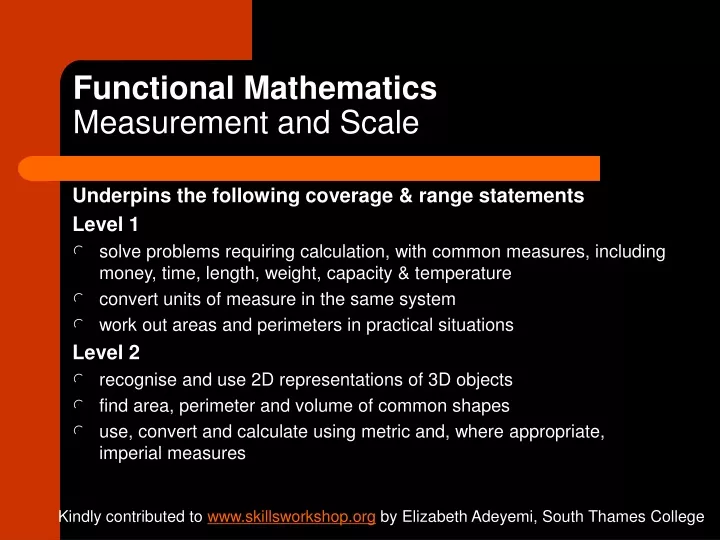 functional mathematics measurement and scale