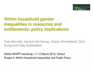 Within household gender inequalities in resources and entitlements: policy implications