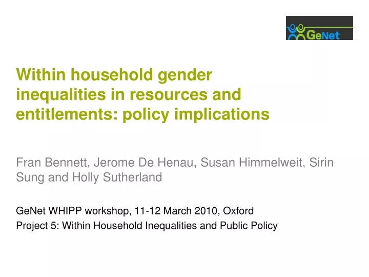 within household gender inequalities in resources and entitlements policy implications