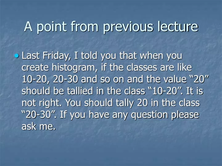 a point from previous lecture