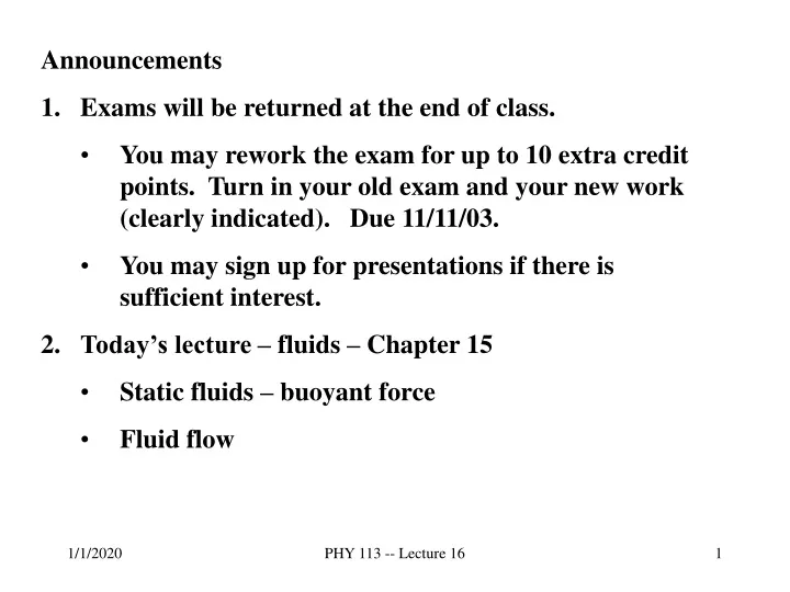 announcements exams will be returned